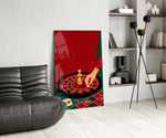 Roulette Wheel and Chess King Casino Illustration Glass Wall Art
