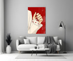 Aces Up the Sleeve Red Pop Art Glass Wall Art