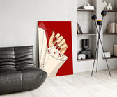 Aces Up the Sleeve Red Pop Art Glass Wall Art
