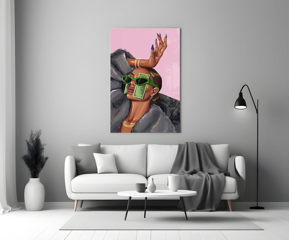 Cash Sunglasses Glam Woman Pop Art Glass Wall Art