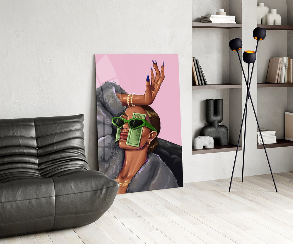 Cash Sunglasses Glam Woman Pop Art Glass Wall Art
