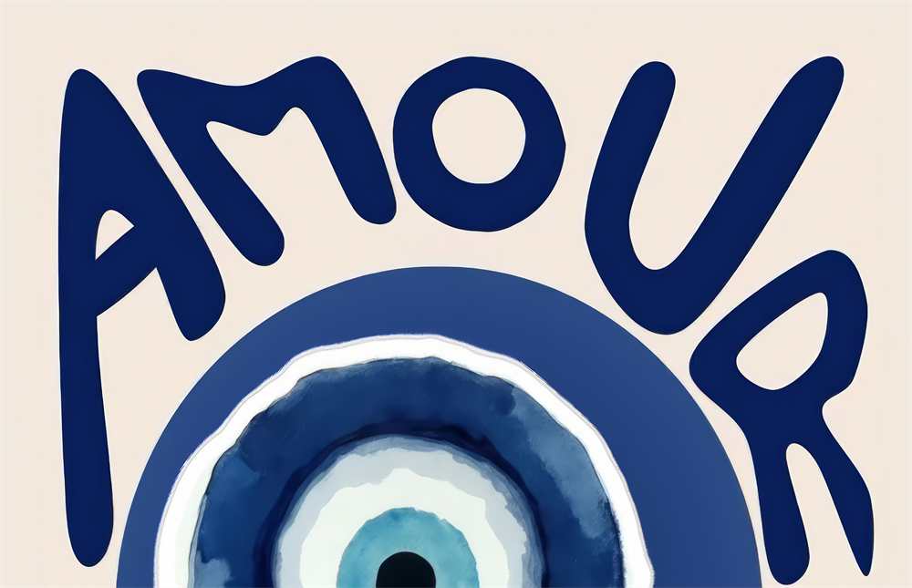 Amour Evil Eye Typography Glass Wall Art