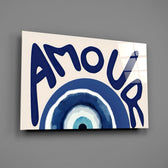 Amour Evil Eye Typography Glass Wall Art