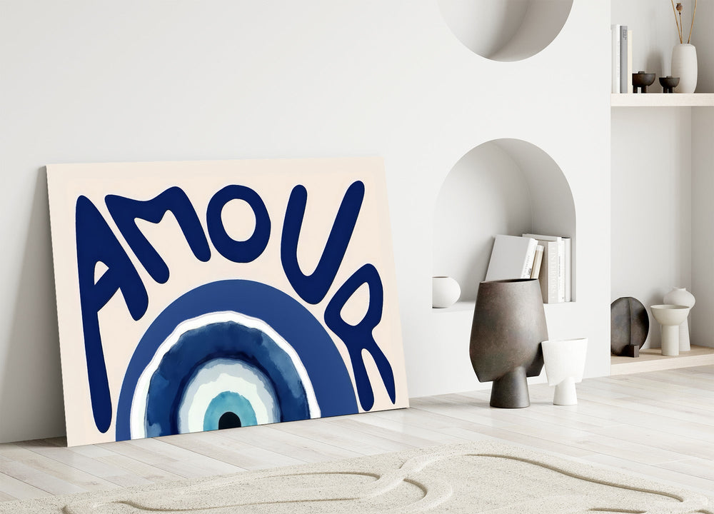 Amour Evil Eye Typography Glass Wall Art