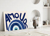 Amour Evil Eye Typography Glass Wall Art
