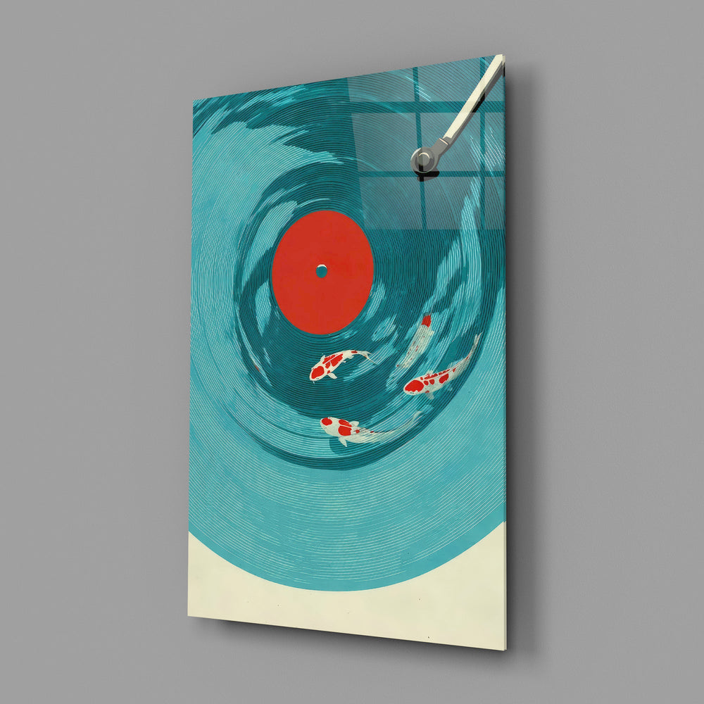 Vinyl Record Koi Pond Surreal Glass Wall Art