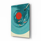 Vinyl Record Koi Pond Surreal Glass Wall Art