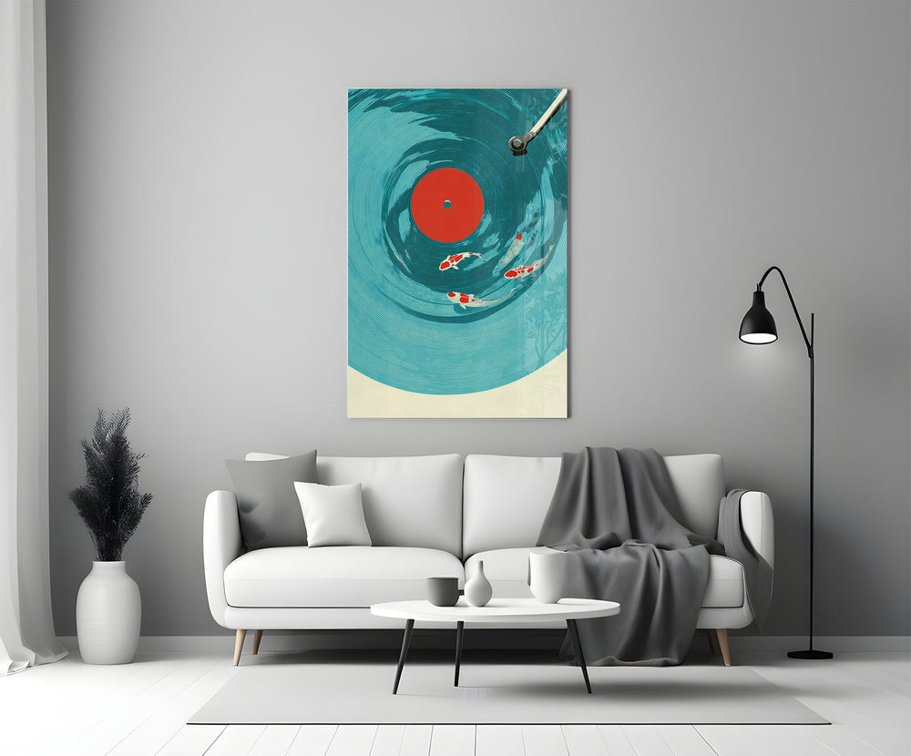 Vinyl Record Koi Pond Surreal Glass Wall Art