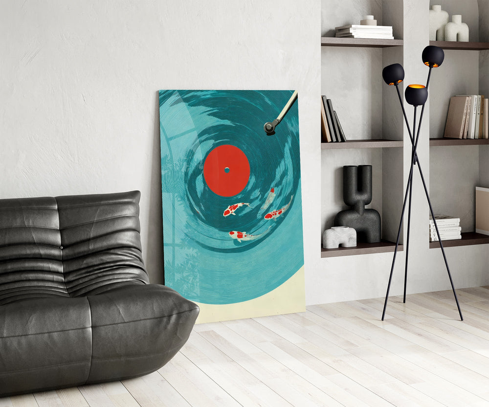 Vinyl Record Koi Pond Surreal Glass Wall Art