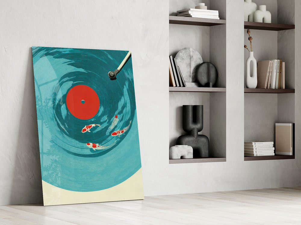 Vinyl Record Koi Pond Surreal Glass Wall Art