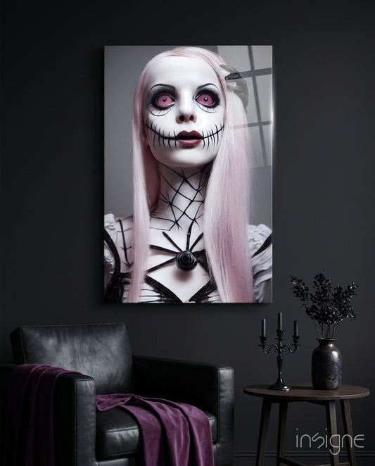 The Puppet Glass Wall Art  || Designer Collection - Lifestyle preview in a designer interior