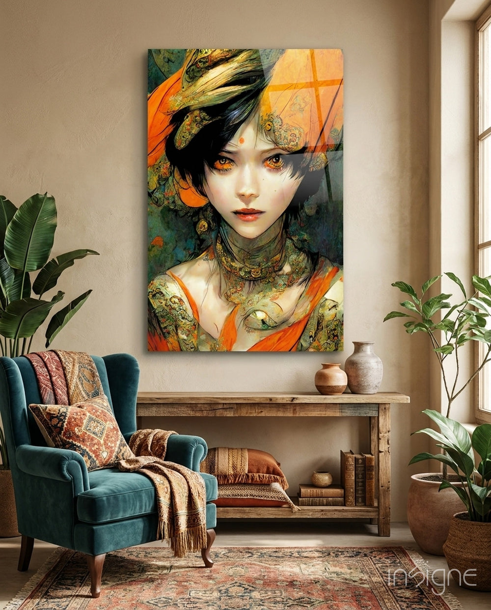 The Elegiac in Eyes Glass Wall Art || Designer Collection - Lifestyle preview in a designer interior