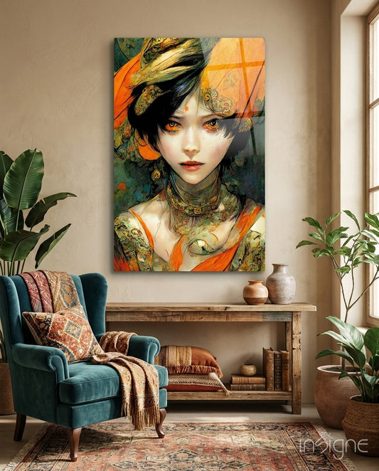 The Elegiac in Eyes Glass Wall Art || Designer Collection - Lifestyle preview in a designer interior