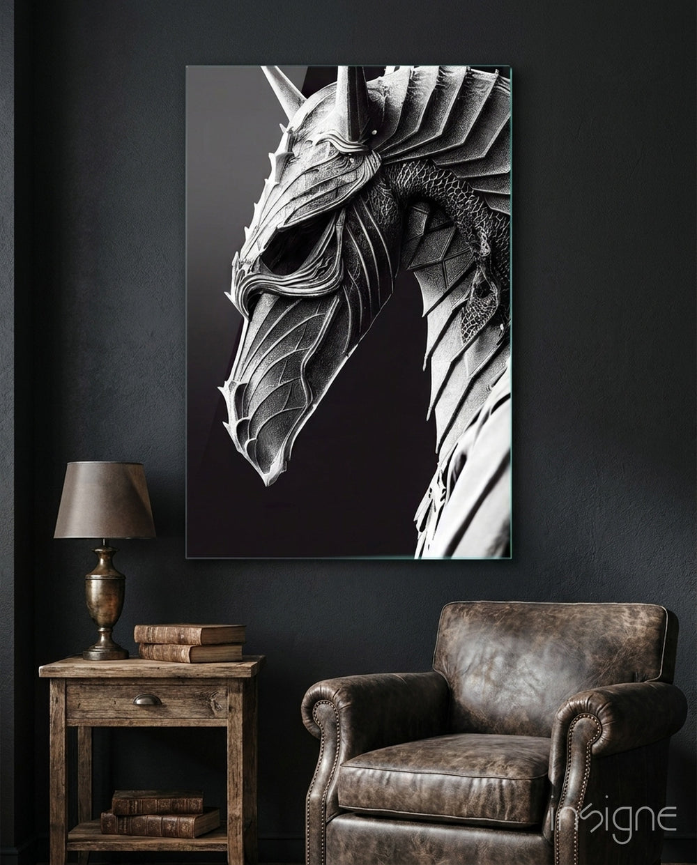 Iron Dragon Glass Art  || Designer Collection - Lifestyle preview in a designer interior