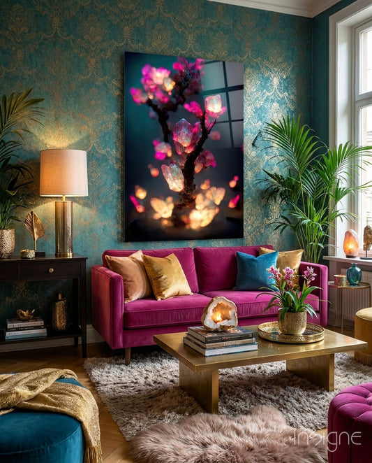 Fire Blooms Glass Art  || Designer Collection - Lifestyle preview in a designer interior