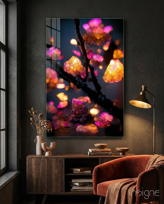 Fire Blooms Glass Art  || Designer Collection - Lifestyle preview in a designer interior