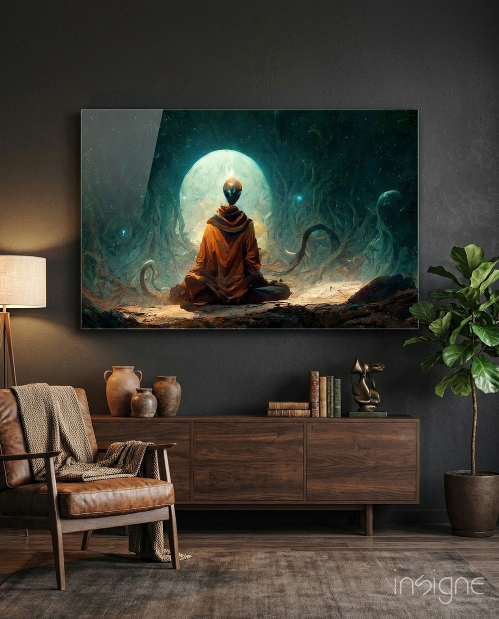 Meditation Glass Art  || Designer Collection - Lifestyle preview in a designer interior