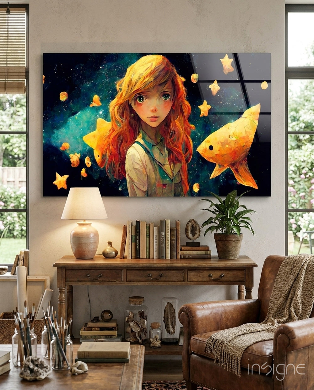Space Aquarium Glass Wall Art  || Designer Collection - Lifestyle preview in a designer interior
