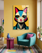 The Cat Glass Wall Art || Designer Collection - Lifestyle preview in a designer interior