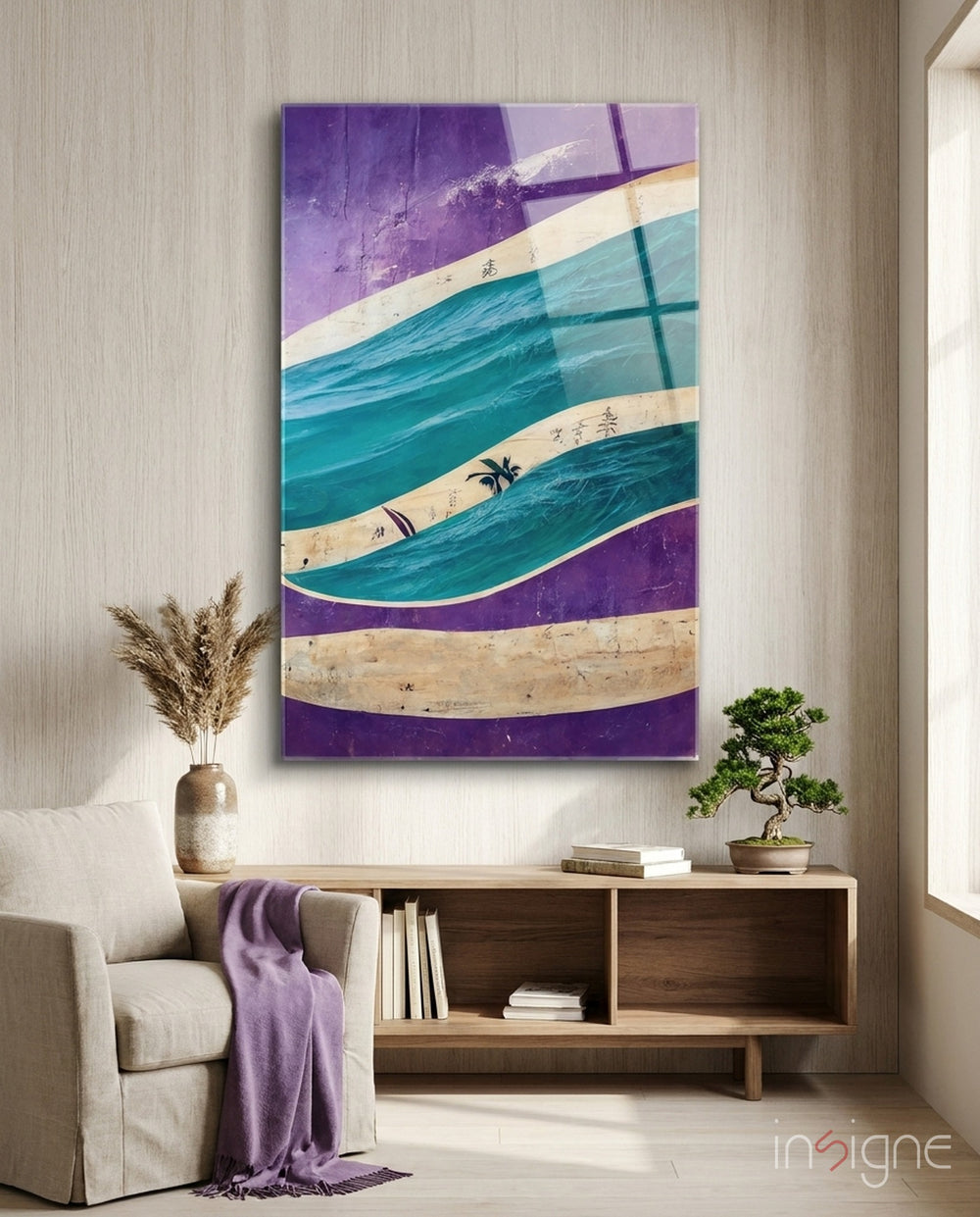 Waves Glass Wall Art  || Designers Collection - Lifestyle preview in a designer interior