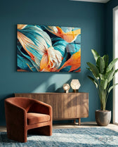 Flowerish Glass Wall Art  || Designer Collection - Lifestyle preview in a designer interior