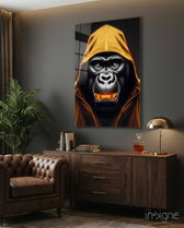 Angry Smile Glass Wall Art  || Designer Collection - Lifestyle preview in a designer interior