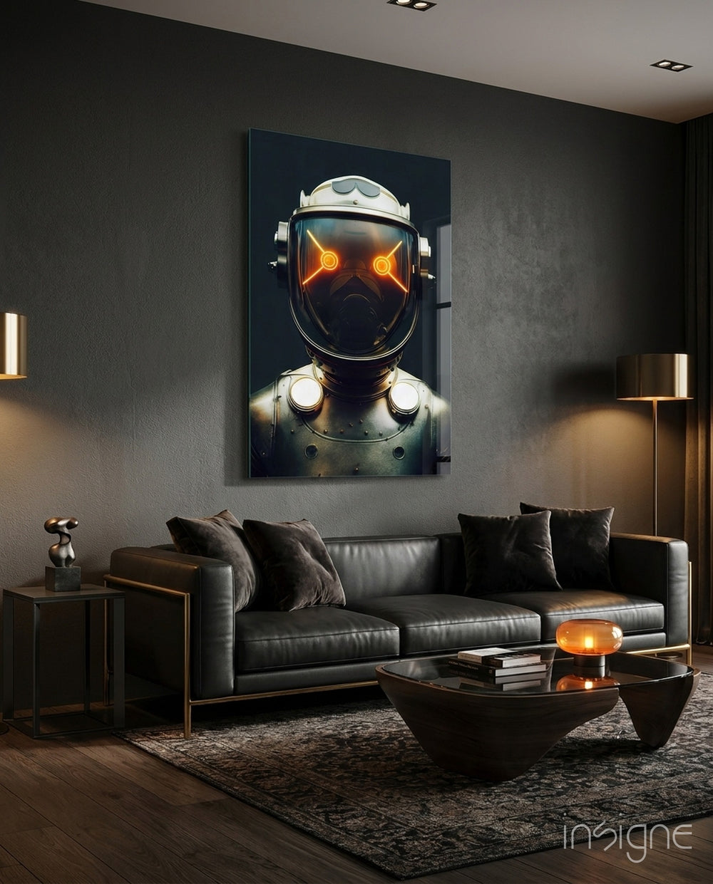 Robotic View Glass Wall Art  || Designer Collection - Lifestyle preview in a designer interior