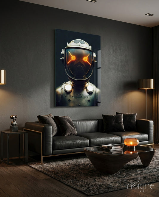 Robotic View Glass Wall Art  || Designer Collection - Lifestyle preview in a designer interior