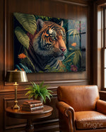 Trap Behind Flowers Glass Wall Art  || Designers Collection - Lifestyle preview in a designer interior