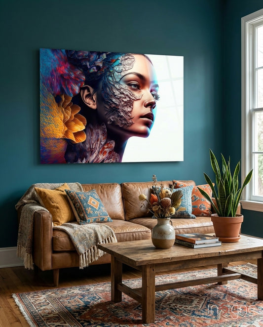 Transmutation to Beauty Glass Wall Art || Designer Collection - Lifestyle preview in a designer interior