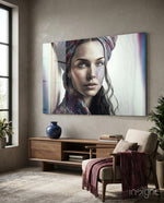 Girl with a Tattoo Glass Wall Art  || Designer Collection - Lifestyle preview in a designer interior