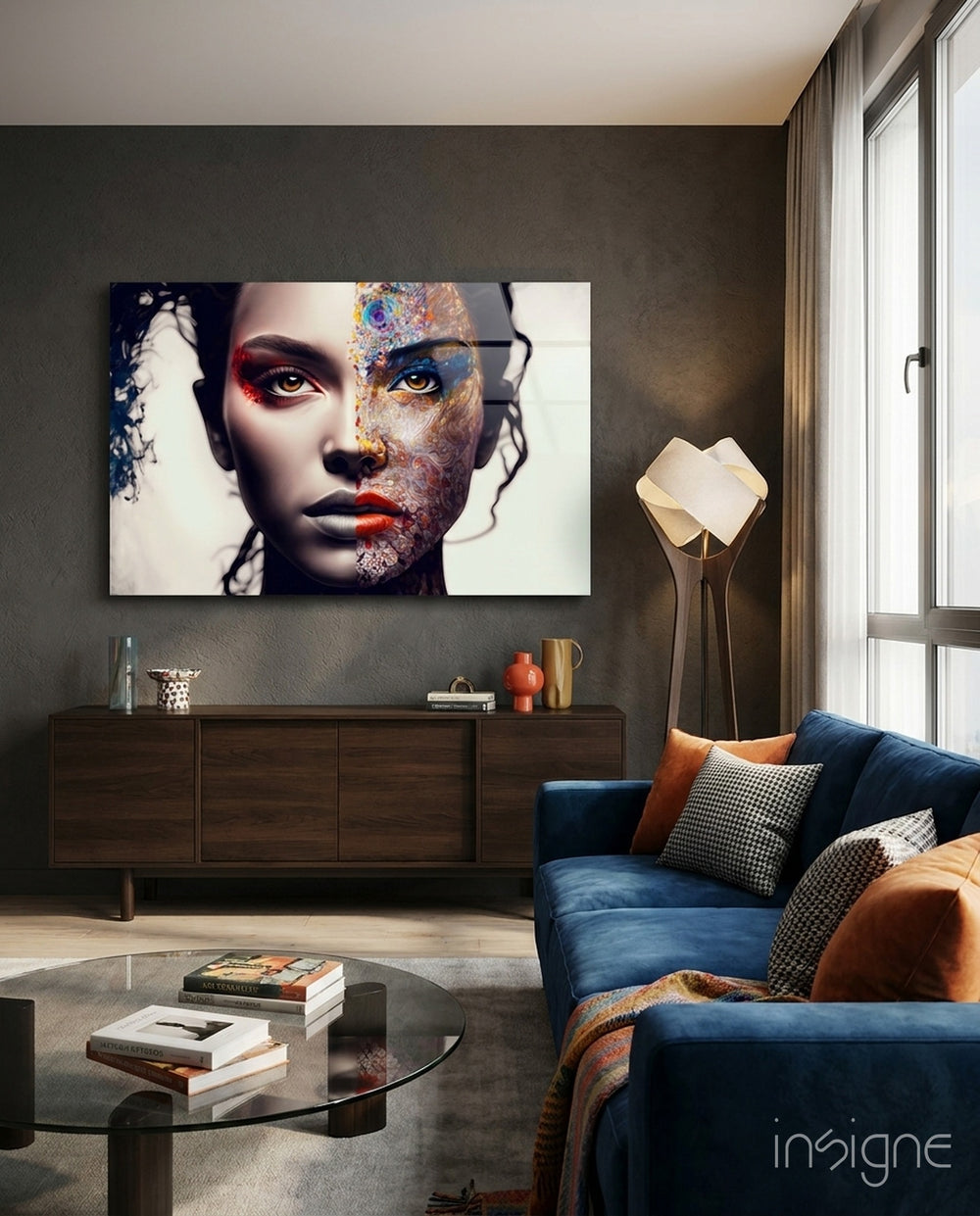 From Cartoon to Reality Glass Wall Art  || Designer Collection - Lifestyle preview in a designer interior