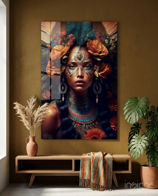 Beauty of the Clan Glass Wall Art  || Designer Collection - Lifestyle preview in a designer interior