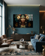 Beauty of the Clan Glass Wall Art  || Designer Collection - Lifestyle preview in a designer interior