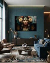 Beauty of the Clan Glass Wall Art  || Designer Collection - Lifestyle preview in a designer interior