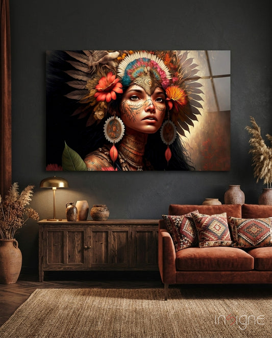 Beauty of the Clan Glass Wall Art  || Designer Collection - Lifestyle preview in a designer interior