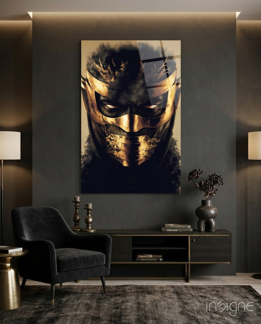Masked Horror Glass Wall Art  || Designer Collection - Lifestyle preview in a designer interior