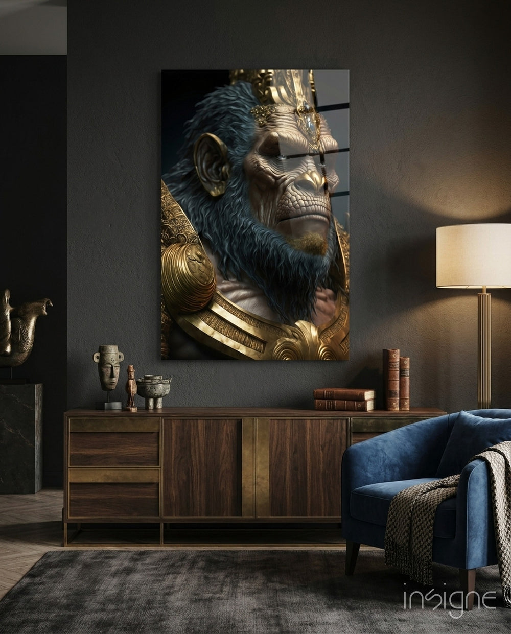 Ape King Glass Wall Art  || Designer Collection - Lifestyle preview in a designer interior
