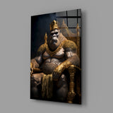 Ape King in Throne Glass Wall Art  || Designer Collection