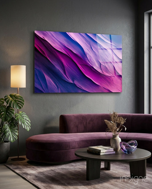 Purple Dance Glass Wall Art  || Designer Collection - Lifestyle preview in a designer interior