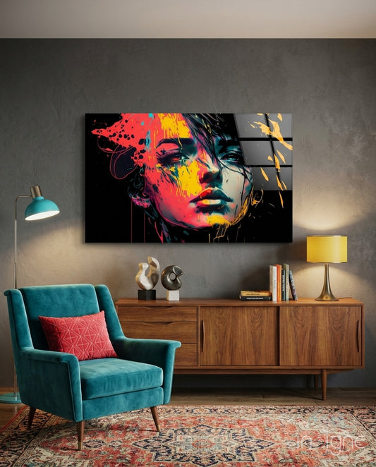 Rebel Beauty Glass Wall Art  || Designer Collection - Lifestyle preview in a designer interior