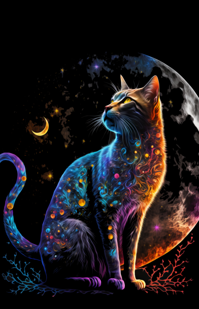 Moon Cat Glass Wall Art  || Designer Collection