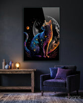 Moon Cat Glass Wall Art  || Designer Collection - Lifestyle preview in a designer interior