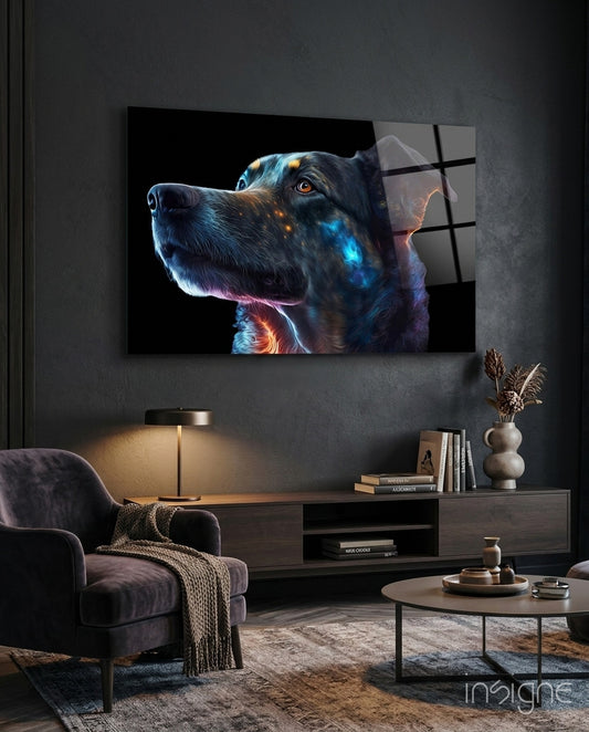 Space Dog Glass Wall Art  || Designer Collection - Lifestyle preview in a designer interior