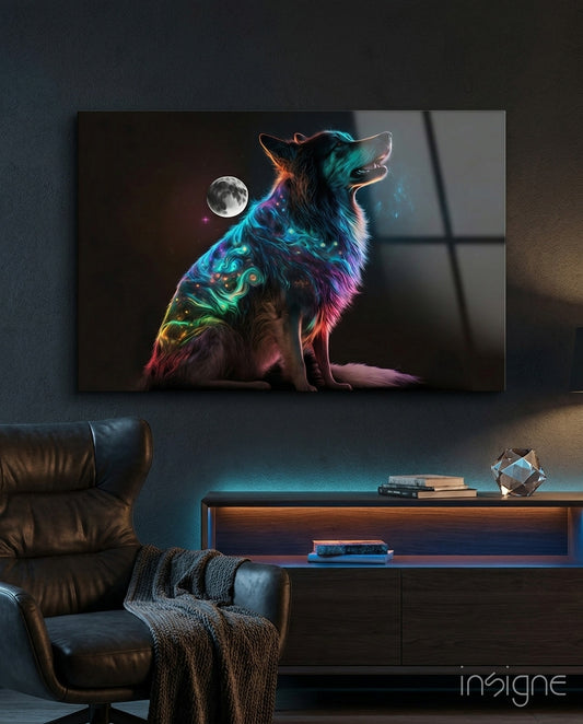 Space Dog Glass Wall Art  || Designer Collection - Lifestyle preview in a designer interior