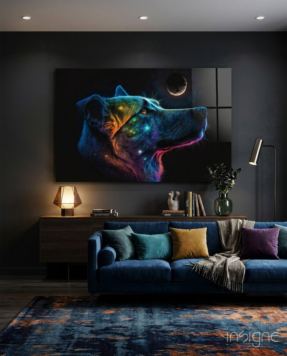 Space Dog Glass Wall Art  || Designer Collection - Lifestyle preview in a designer interior
