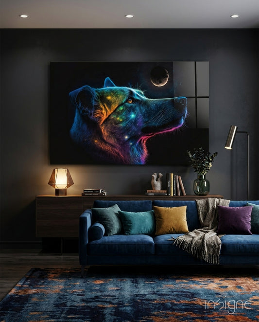 Space Dog Glass Wall Art  || Designer Collection - Lifestyle preview in a designer interior
