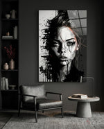 Scribbled Beauty Glass Wall Art  || Designer Collection - Lifestyle preview in a designer interior