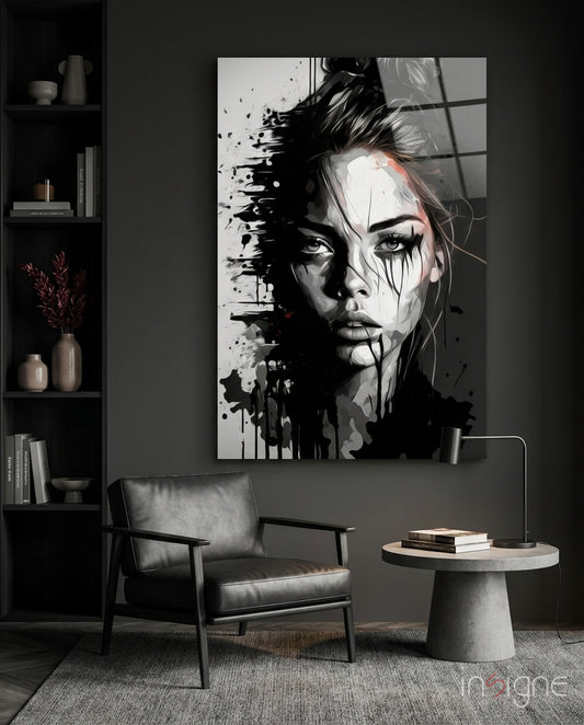 Scribbled Beauty Glass Wall Art  || Designer Collection - Lifestyle preview in a designer interior