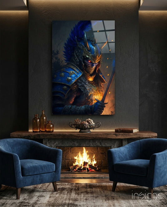 Master Warrior Glass Wall Art  || Designer Collection - Lifestyle preview in a designer interior